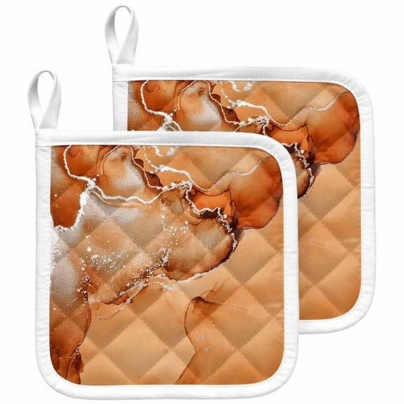 Marble Burnt Orange Pot Holders for Kitchen Heatproof Potholder, 2 Pack Modern Abstract Ink Painting Luxury Hot Pads Multipurpose Oven Pads Cloth Potholders Trivet for Cooking and Baking