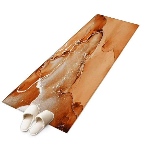 Marble Burnt Orange Runner Rug 2x6 Washable Kitchen Rug Non-Slip Lightweight Thin Soft Low Pile Bathroom Runner Modern Abstract Ink Painting Luxury Carpet for Hallway Laundry Room Bedroom Entryway