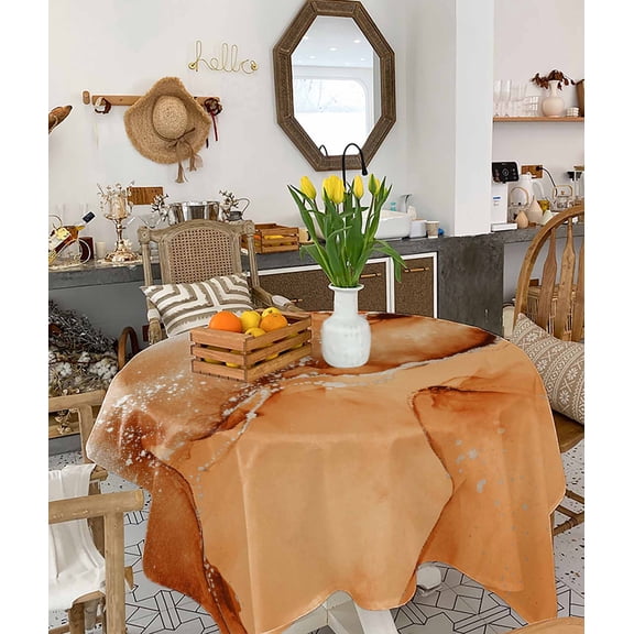 Marble Burnt Orange Tablecloth Square Table Cloth 60x60 , Waterproof Tablecloth Outdoor Table Cloth, Modern Abstract Ink Painting Luxury Washable Table Cover for Kitchen Dining Party