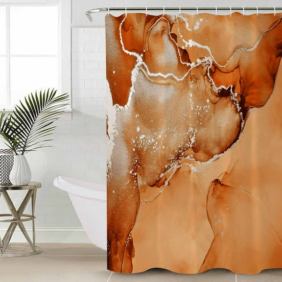 Marble Burnt Orange Waterproof Fabric Shower Curtain, Modern Abstract Ink Painting Luxury Shower Curtain for Bathroom Curtains Bathtubs Hotel Washable Shower Curtains with 12 Hooks Standard 72x72