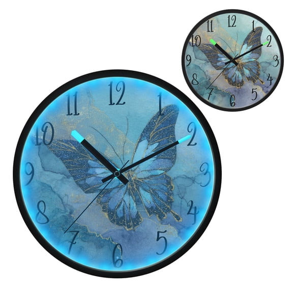 Marble Butterfly Luminous Wall Clock with Sound-Activated LED 12-Inch Silent Acrylic Timepiece for Bedroom Livingroom or Office