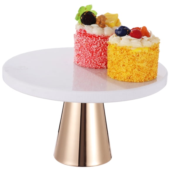 Marble Cake Stand, 7.9" White and Gold Cake Stand with Metal Base, Luxurious Wedding Cake Stand, Sturdy 0.6" Thick Dessert Display Stand for Parties, Events
