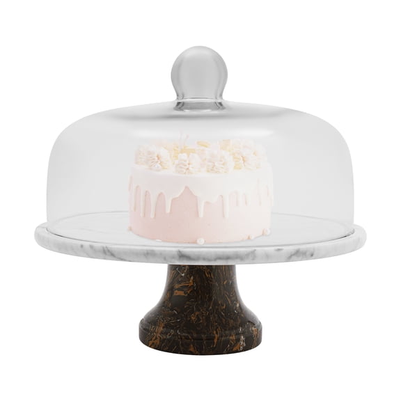 Marble Cake Stand with Lid, Glass Cake Dome Lid Cover, Cake Saver Serving Platter, Dessert Display Stand for Kitchen, Dining Room Bakery Pastries Display
