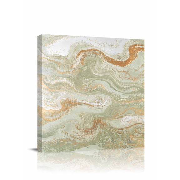 Marble Canvas Wall Art, Abstract Fluid Art Green Brown Marble Texture Modern Framed Wall Decor Modern Artwork Prints Painting for Living Room, Bedroom, Kitchen & Cafe Decor 20x20 Inch