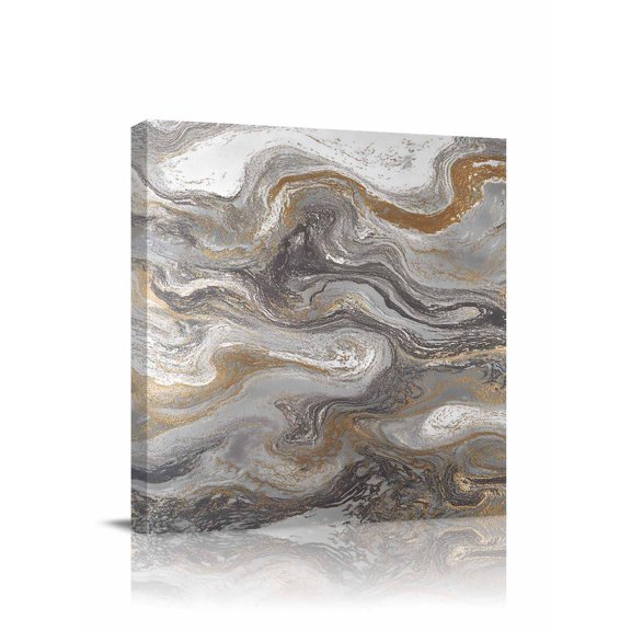 Marble Canvas Wall Art, Abstract Fluid Art Grey Brown Marble Texture Modern Framed Wall Decor Modern Artwork Prints Painting for Living Room, Bedroom, Kitchen & Cafe Decor 12x12 Inch