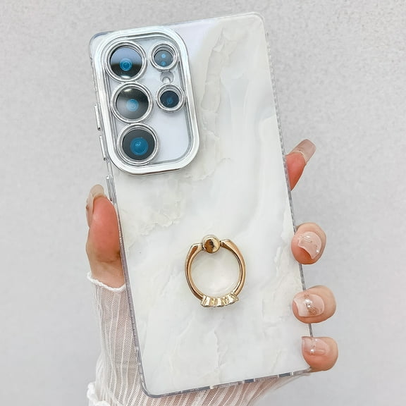 Marble Case for Samsung Galaxy A15 5G, Galaxy A15 5G Case for Girls Women, Slim Fit with Glitter Ring Holder Kickstand Bumper Soft TPU Shockproof Anti-Scratch Case Cover