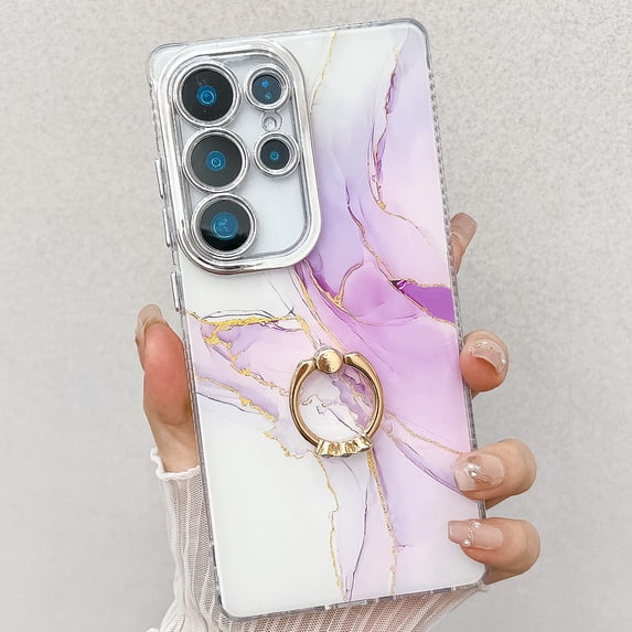 Marble Case for Samsung Galaxy A15 5G, Galaxy A15 5G Case for Girls Women, Slim Fit with Glitter Ring Holder Kickstand Bumper Soft TPU Shockproof Anti-Scratch Case Cover