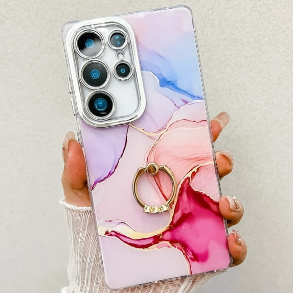 Marble Case for Samsung Galaxy A15 5G, Galaxy A15 5G Case for Girls Women, Slim Fit with Glitter Ring Holder Kickstand Bumper Soft TPU Shockproof Anti-Scratch Case Cover