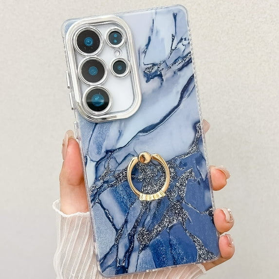 Marble Case for Samsung Galaxy A15 5G, Galaxy A15 5G Case for Girls Women, Slim Fit with Glitter Ring Holder Kickstand Bumper Soft TPU Shockproof Anti-Scratch Case Cover
