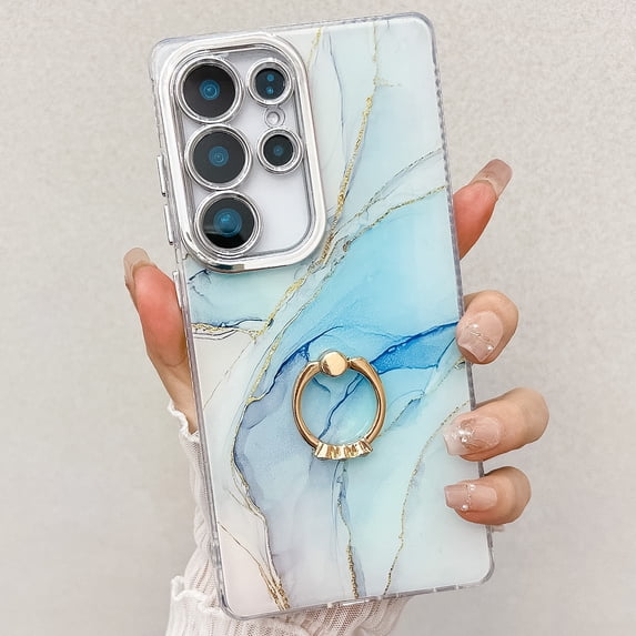 Marble Case for Samsung Galaxy A15 5G, Galaxy A15 5G Case for Girls Women, Slim Fit with Glitter Ring Holder Kickstand Bumper Soft TPU Shockproof Anti-Scratch Case Cover