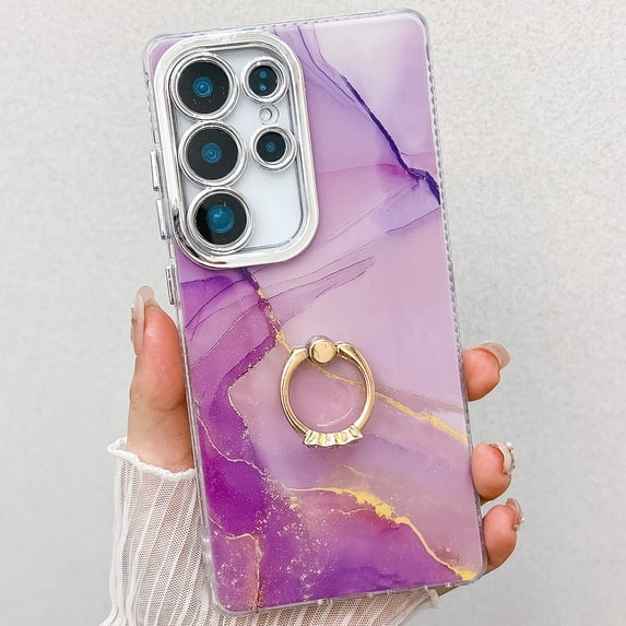 Marble Case for Samsung Galaxy A55, Galaxy S25 Case for Girls Women, Slim Fit with Glitter Ring Holder Kickstand Bumper Soft TPU Shockproof Anti-Scratch Case Cover