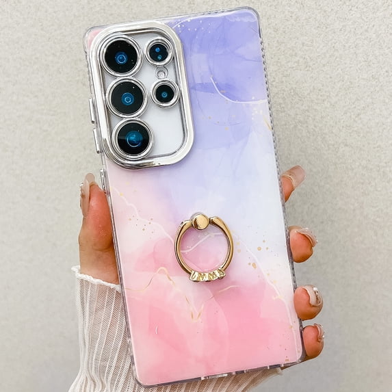 Marble Case for Samsung Galaxy S23 Ultra, Galaxy S23 Ultra Case for Girls Women, Slim Fit with Glitter Ring Holder Kickstand Bumper Soft TPU Shockproof Anti-Scratch Case Cover