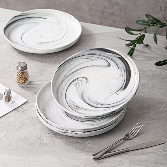 Marble Ceramic Dinner Plates Set of 4, Elegant Porcelain Plates for Steak Salad Noodles, Oven Safe