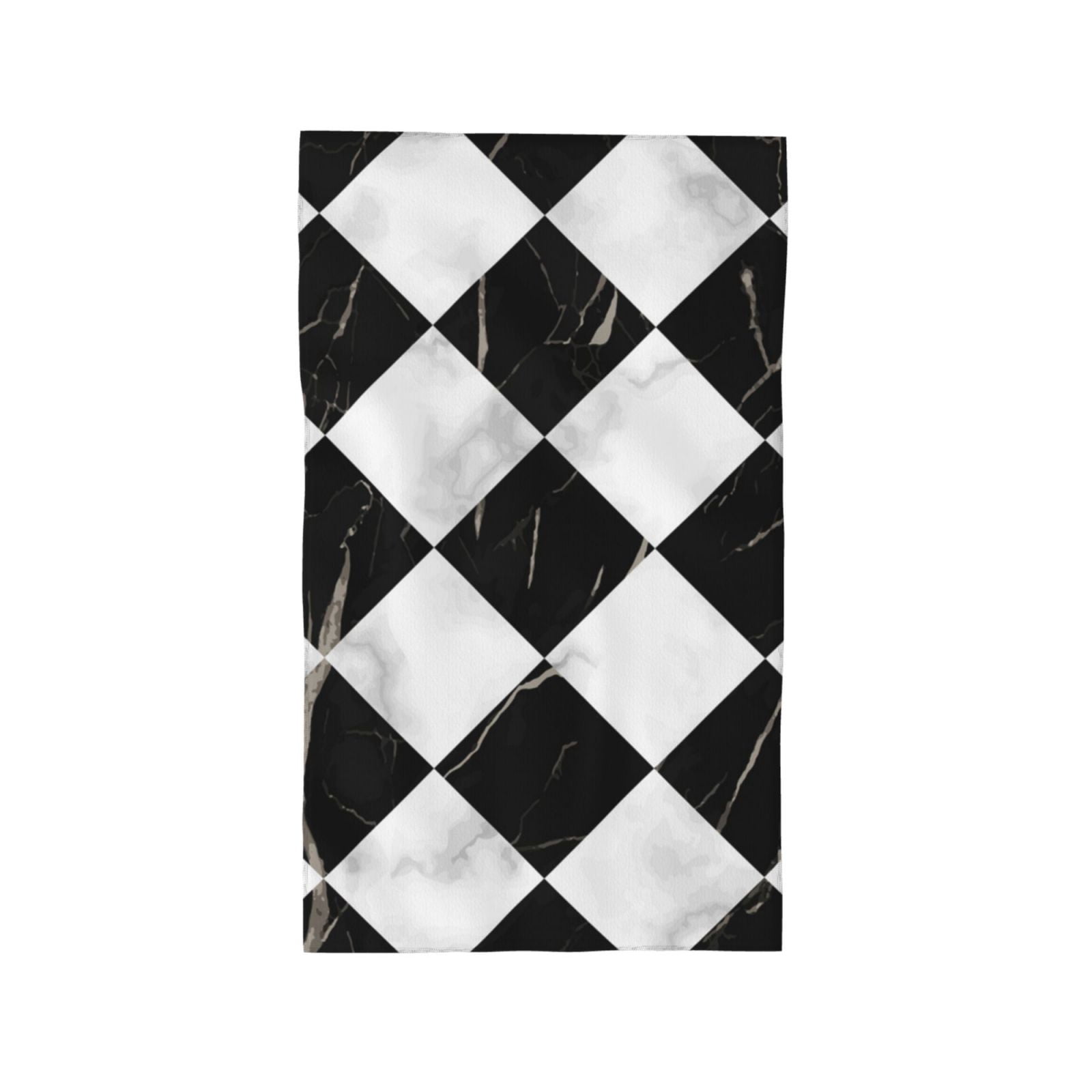 Marble Check Diagonal Black White 27.5" x 16" Ultra Soft Hand Towel, Face Wash Cloth for Bathroom, Gym, Travel, Pool