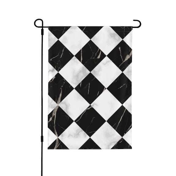 Marble Check Diagonal Black White Double Sided Garden Flag 12.5x18 Outdoor Decorative Yard Banner for Patio Lawn Garden