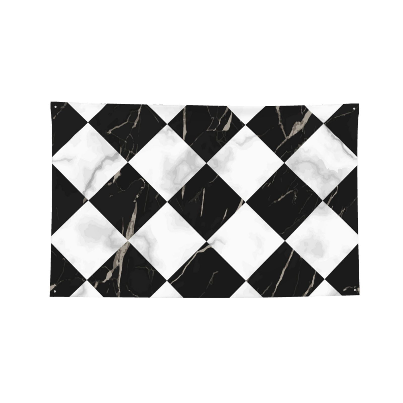 Marble Check Diagonal Black White Four Hole Decorated Banner Flag for Garden Yard Home Decoration Indoor Outdoor 4x6 Ft