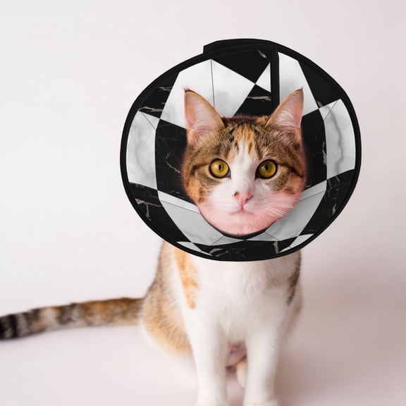 Marble Check Diagonal Black White Soft Pet Recovery Collar for Cats Small Dogs, Protective Elizabeth Collar for Post-Surgery, Anti-Lick & Anti-Scratch