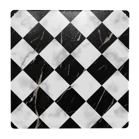 Marble Check Diagonal Black White Square Metal Sign 12x12 Inch Tin Sign Wall Decor Decorative Plaque for Bar, Cafe, Restaurant