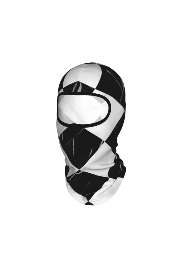 Marble Check Diagonal Black White Unisex Balaclava Ski Mask Full Face Cover for Cold Weather & UV Protection, Breathable Cooling Helmet Liner
