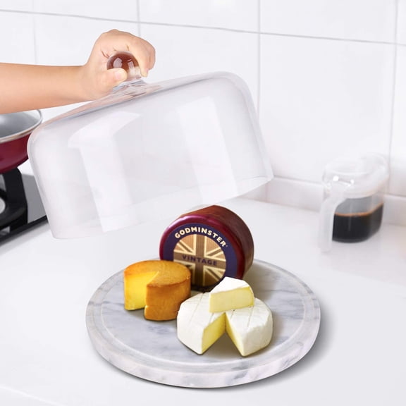 Marble Cheese Holder Cake Stand with Glass Lid, 8.7 Inch Stone Serving Platter for Kitchen Dining Room Bakery Pastries Display