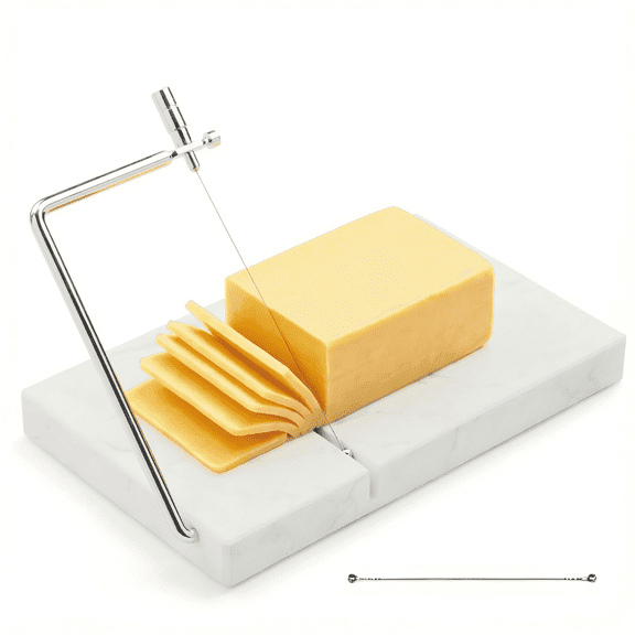 Marble Cheese Slicer Board 5x8 Inch, Upgrade Thick-Wire Cheese Cutter Heavy Duty, 1 Pack Includes Extra Wire