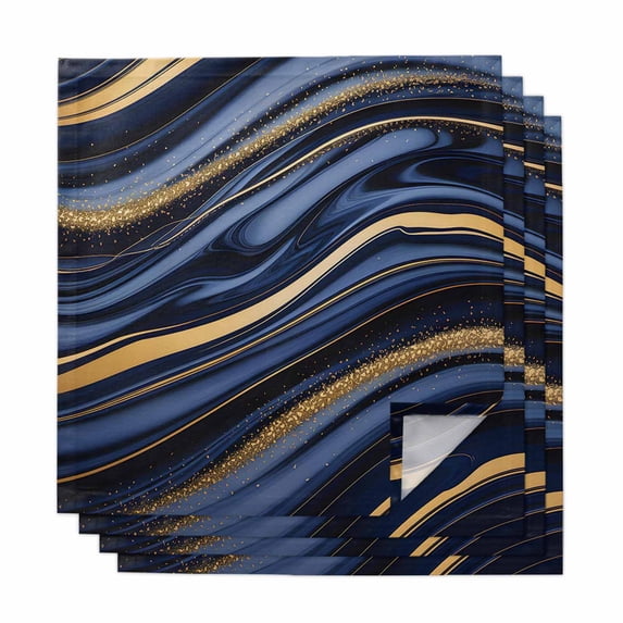 Marble Cloth Napkins, Navy Blue Modern Abstract Gold Gradual Art Washable and Reusable Dinner Napkins Set of 4, Table Napkin for Kitchen Party Birthday Wedding Hotel Housewarming 20"x20"
