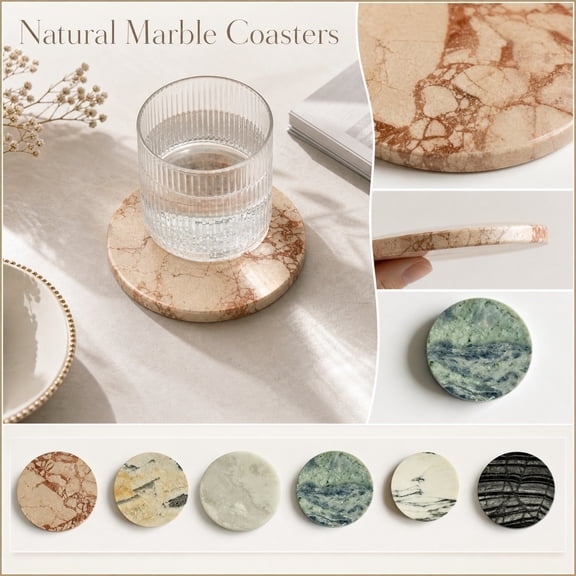 Marble Coaster Set, Artificial Stone Drink Coasters for Table Protection, Heat Resistant & Non-Slip Pads for Coffee Mugs, Elegant Home Decor for Living Room, Office, Cafe