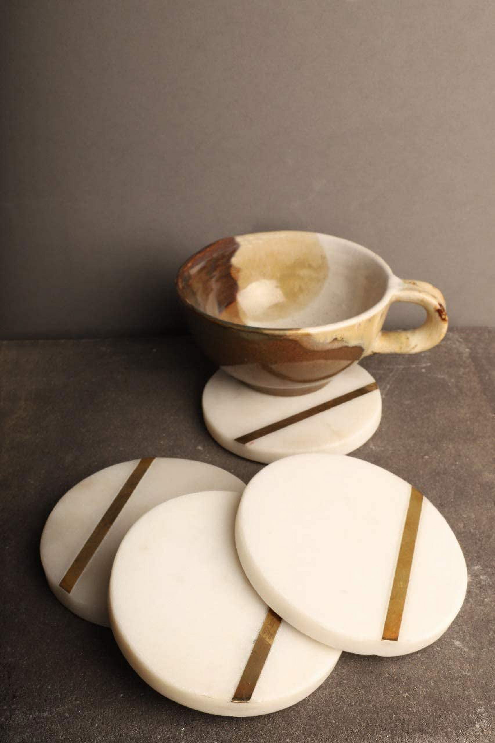 Marble Coaster, White Marble Coaster, Set of 4, Handmade Coaster with Brass Inlay, 4-inch - Walmart.com