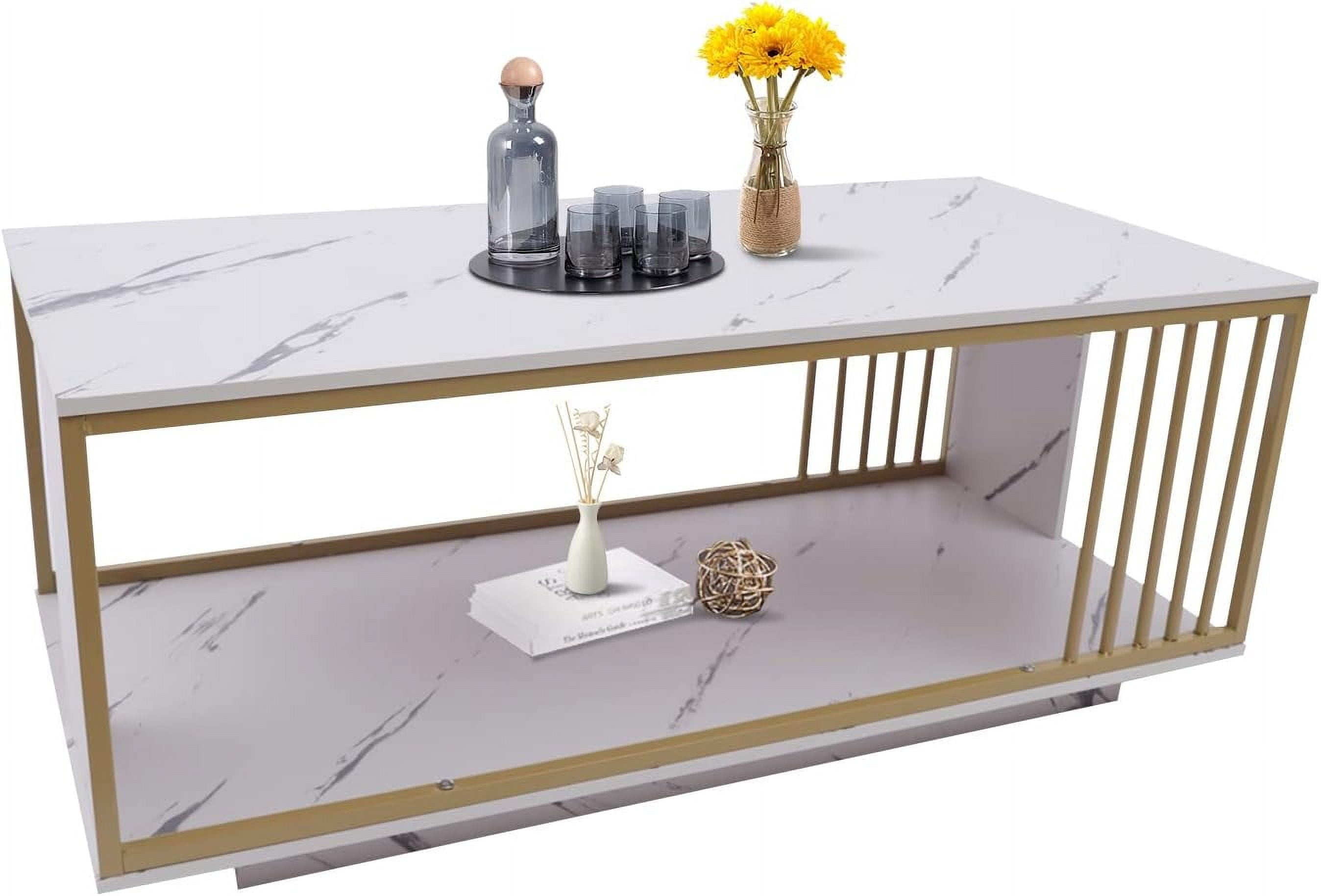 Marble Coffee Table, 2 Tier Modern Sofa Center Table 39.4''x19.7''x15.7 ...