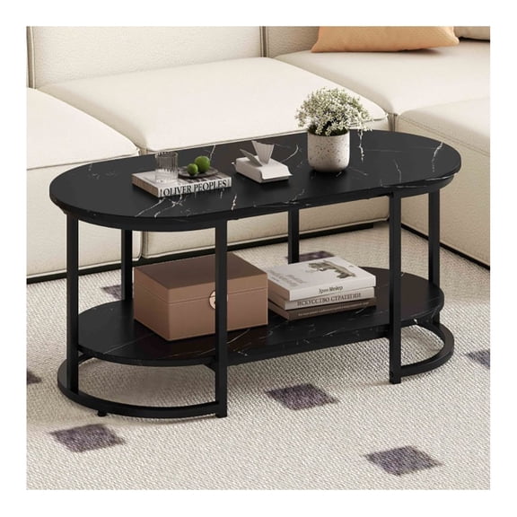 Marble Coffee Table, 39.5" Living Room Table with Shelf, White Faux Marble & Metal Frame, Modern Contemporary Design for Living Room, Office, 176lbs Capacity