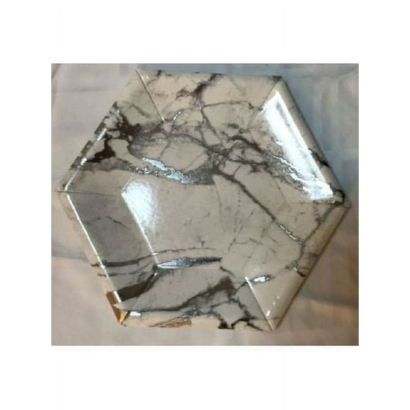 Marble Collection White w/Silver Marble Swirl Hexagon 10.5" Dinner Plates, 18ct.