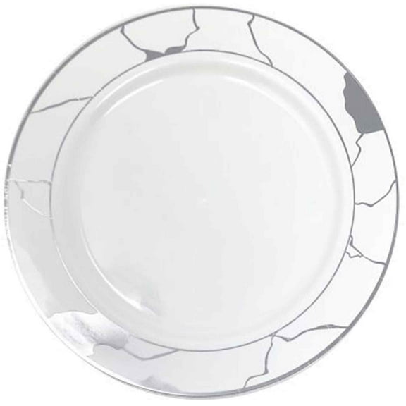 Marble Collections Dinner Plate White & Gold 7.5" [ 100 in Pack] (Silver - 100 Pack)