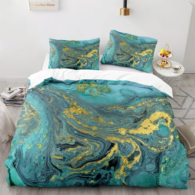 Marble Comforter Cover Set Twin Full Queen King Size 3 Pieces Bed in a Bag Gold Metallic Marble