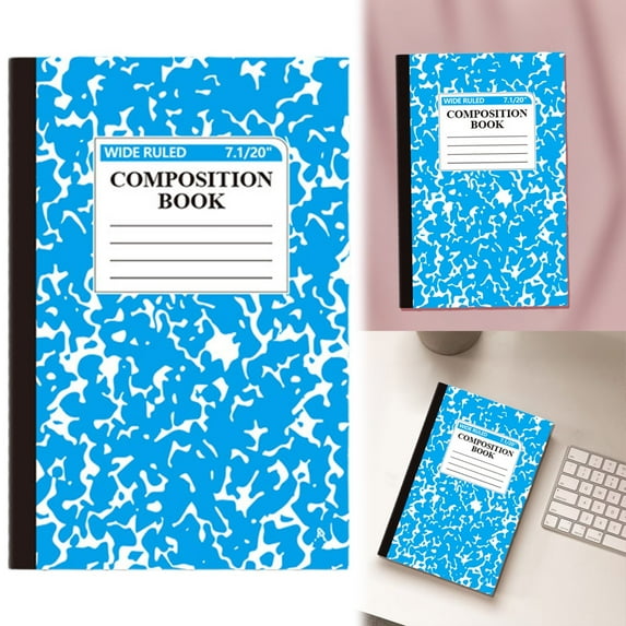 Marble Composition Notebook,Composition Notebooks,Wide Ruled Composition Notebook,Black Marble Covers Composition Notebook,100 Sheets,Blue