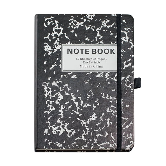 Marble Composition Notebook,Premium A5 Marble Journal, 192 Wide Ruled Pages, 120gsm Thick Paper, Elastic Band Closure, Lined Hardcover Notebook for Writing & Notes