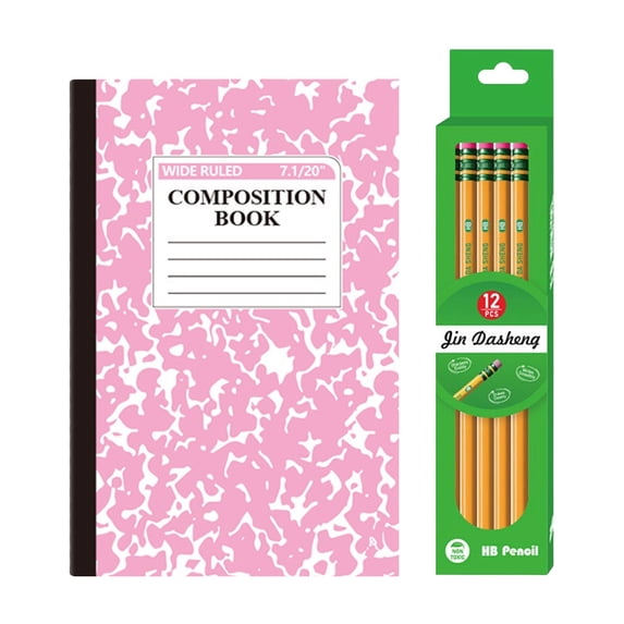 Marble Composition Notebook,Wide Ruled,30 sheets 60 Pages,Wide Ruled Composition Notebook,Marble Composition Notebook College Ruled,A5 Stitched Notebook 12 Sharpened Wooden Pencils