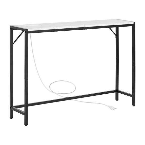 Marble Console Table with Power Outlet, 43.3'' Narrow Sofa Table