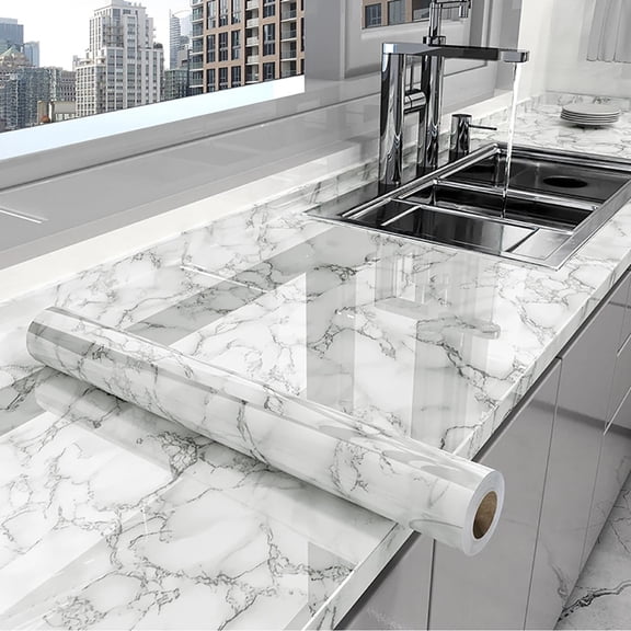 Marble Contact Paper, Peel and Stick Wallpaper, Waterproof Oil-Proof Self-Adhesive Film for Kitchen Countertop, Cabinet & Stove Renovation