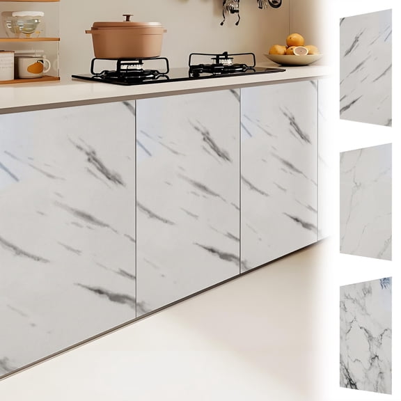 Marble Contact Paper for Countertops and Cabinets – White Peel and Stick Waterproof Film, Oil Resistant Kitchen and Bathroom Wrap 118 x 24 inches