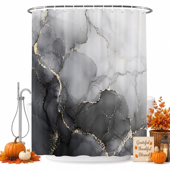 Marble Crack Shower Curtain, Waterproof Shower Curtains for Bathroom, Black Marbe Stone Modern Minimalist Washable Fabric Bathtub Curtain Set Bath Decor with 12 Hooks Stall 36"x72"