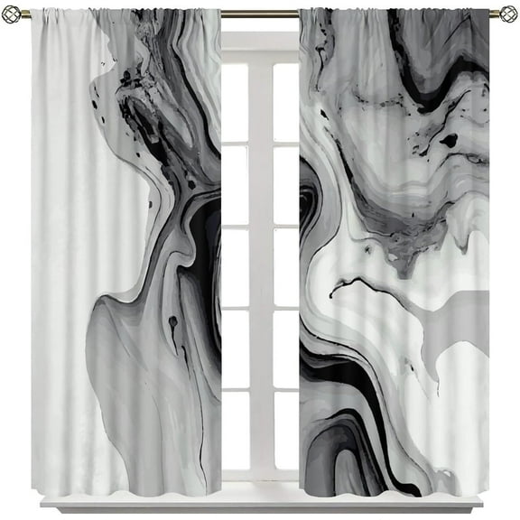 Marble Curtains, Black and White Gray Marble Modern Ink Abstract Texture Art Print Window Treatments Drapes for Bedroom Living Room Home Decor,2-Panel Set & Rod Pocket84x84in