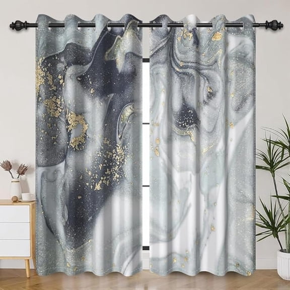 Marble Curtains Decor Marble Texture Window Curtains For Bedroom Living Room Ink Printing Gold Dust Grey And Black Modern Abstract Art Window Drapes Grommets Top 42"W x 108"L (Pack of 2)