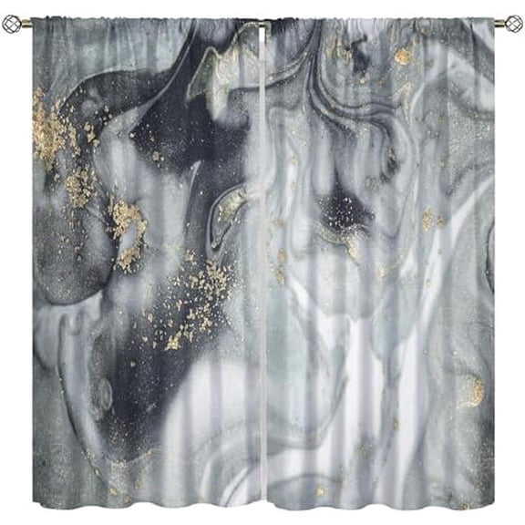 Marble Curtains Decor Marble Texture Window Curtains for Bedroom Living Room Ink Printing Gold Grey Modern Abstract Art Window Drapes 84x84in$$Home Decor, Kitchen, & Other