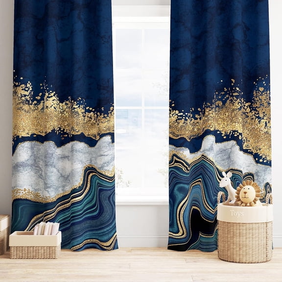 Marble Curtains, Ombre Marble Texture Abstract Window Treatments for Living Room, Luxury Elegant Modern Blackout Blue Gray Drapes 2 Panel Sets,42x54 Inch
