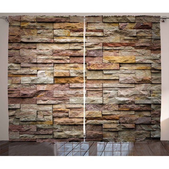 Ambesonne Marble Print Curtains 2 Panel Set, Urban Brick Slate Wall, 108" x 96", Multicolor