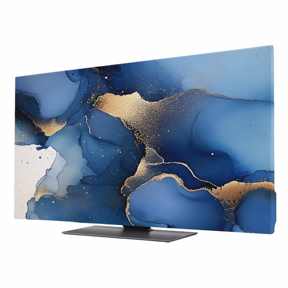 Marble Dark TV Dust Cover 40 Inch, Blue Abstract Stone Texture Natural Crack Modern Computer Monitor Cover Dustproof Stretchable Indoor TV Screen Protector for LED LCD Universal Monitors