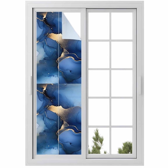 Marble Dark Window Privacy Film Blue Abstract Stone Texture Natural Crack Modern Decorative Glass Window Film UV Blocking Static Cling Non-Adhesive Sticker Covering for Home Door 29.5 x 118 inches