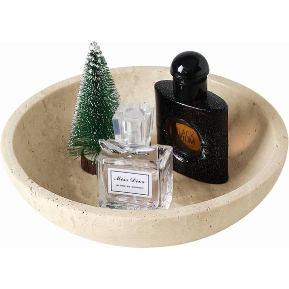 Marble Decorative Bowl for Kitchen Counter, Natural Travertine Serving Bowl with,Modern Display Bowl for Dining Table Centerpiece Home Decor(7.8 Inch)