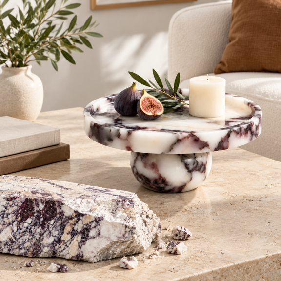 Marble Decorative Tray Calacatta Viola Riser, Genuine Stone with Veining