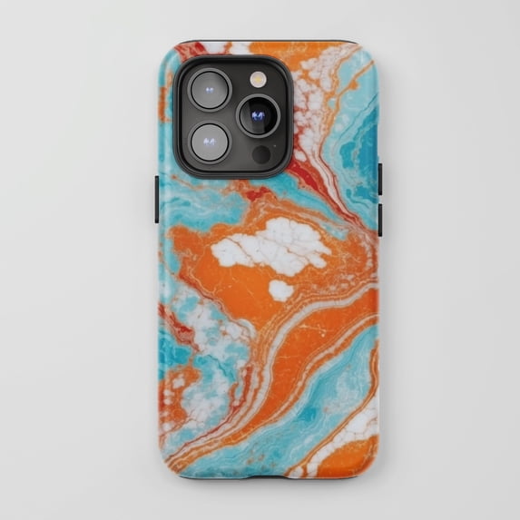 Marble Design For All iPhone Series Tough Phone Case Blue Orange White